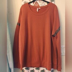 Women's Rust Top with Leopard Print Accents